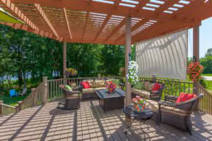 Backyard Patio Deck with Pergola - South Shore Deck Builders
